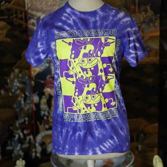 Small SpongeBob SquarePants Nickelodeon Purple Tie-dye Women's Tee T-shirt - Picture 1 of 4